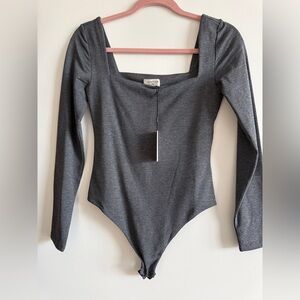 Aritzia Charcoal Square Neck Long Sleeve Bodysuit